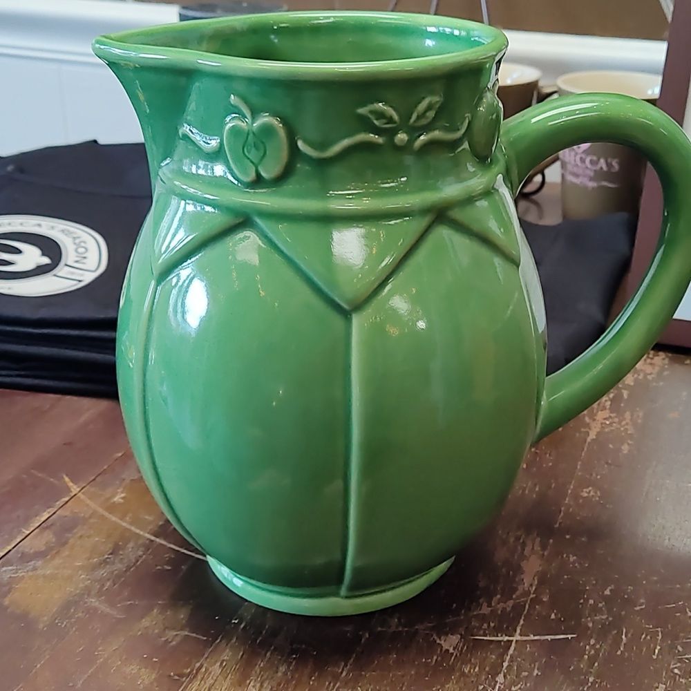 Green Pitcher with Apple Accents
